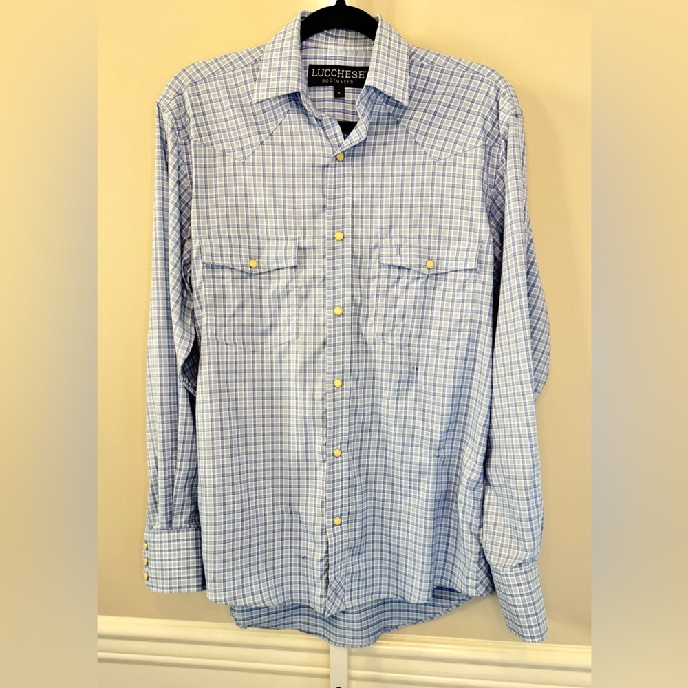 Lucchese Blue Plaid Button Down Shirt Western Pearl Snap Buttons Mens S